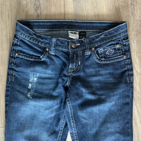 Harley-Davidson Women's y2k Dark Blue Boot Cut Low Waisted Jeans - Picture 5 of 6